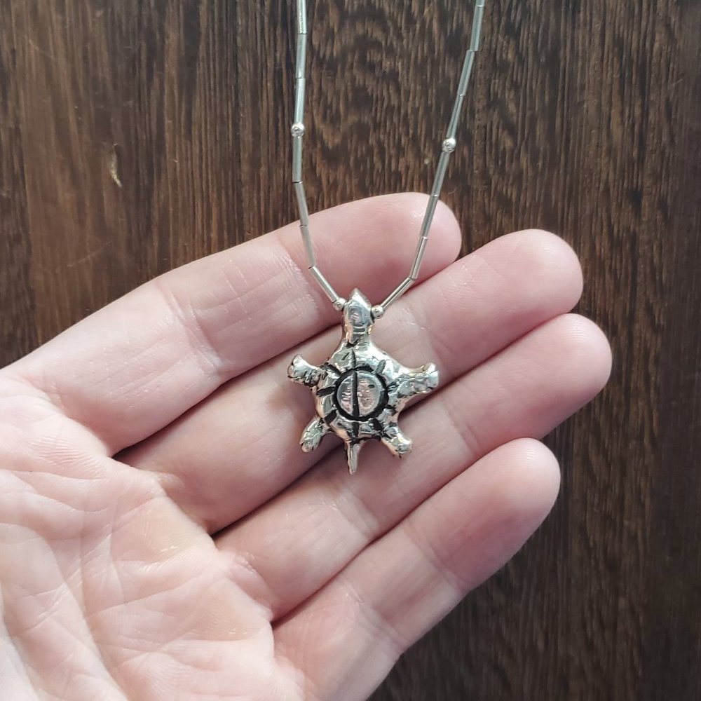 24 Inch Sterling Silver Liquid Silver Odd Turtle Rustic Necklace